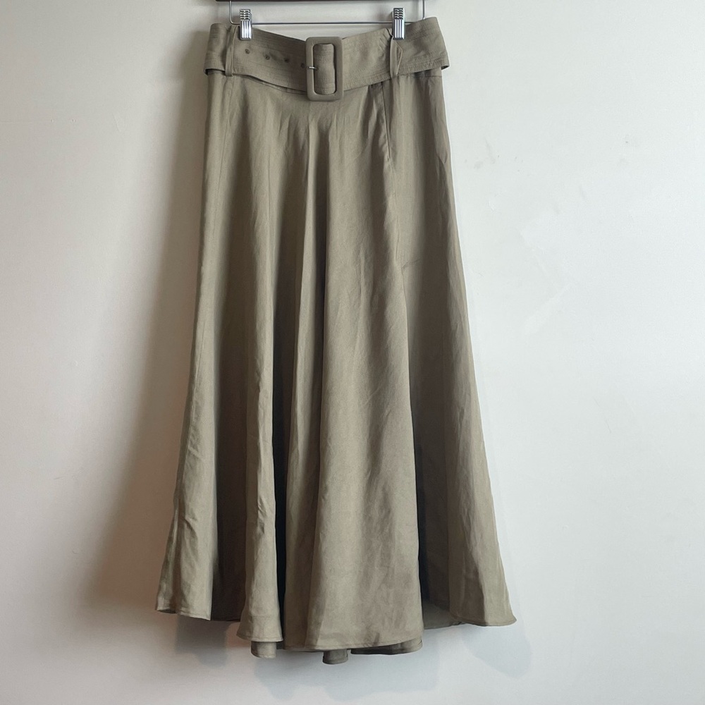 Zara Linen Blend Belted Rustic Long Skirt Sz M - Picture 2 of 11